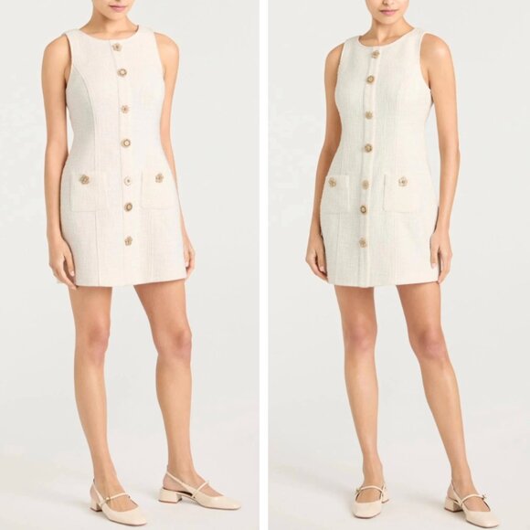 BEST NWT Cinq a Sept 5a7 Gold Coin Randi Mini Dress - Gardenia Ivory Tweed - Picture 1 of 6